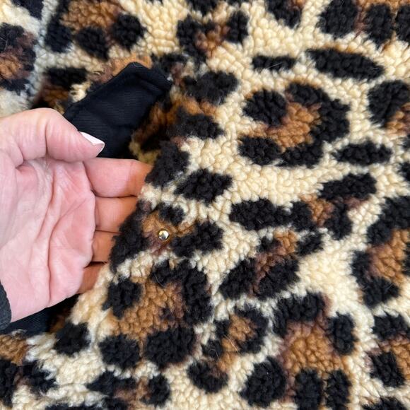 J.Crew Vintage Sherpa Leopard Snap Collar Fleece Pullover Sz Small EUC Ski Snow - Picture 10 of 12